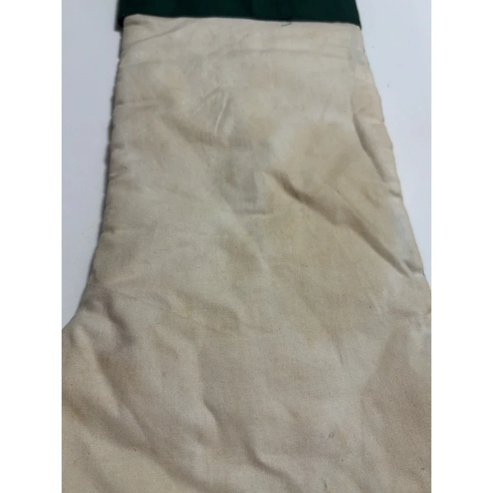 Vintage Quilted Cotton Christmas Stocking Ivory Green Cottage Country